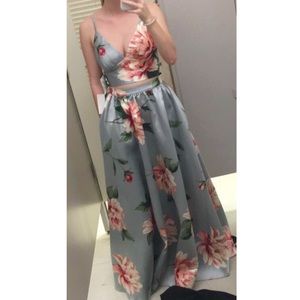 two piece floral prom dress